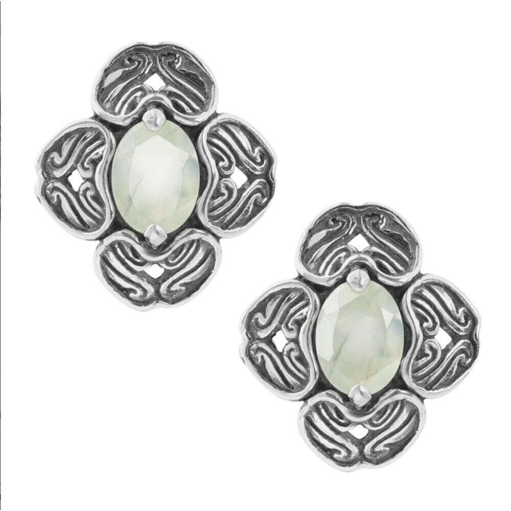 New~Carolyn Pollack Genuine Prehnite Gemstone Button Earrings~.925 Sterling